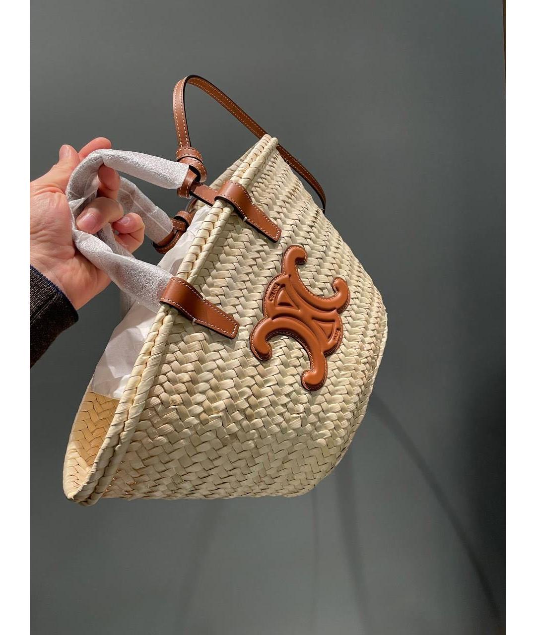 CELINE Бежевая пелетеная пляжная сумка, фото 6