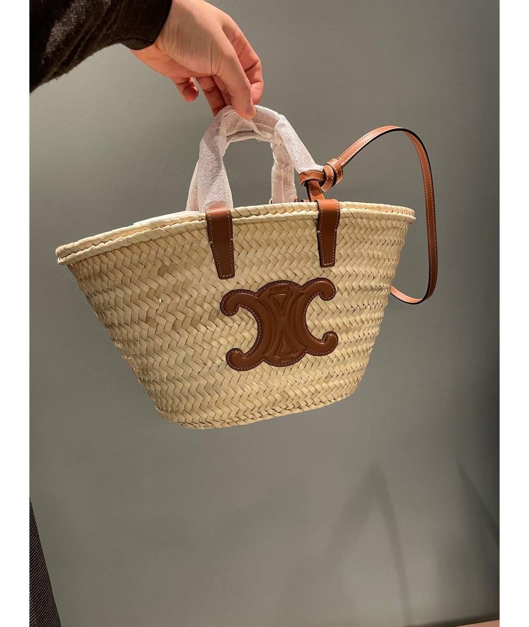 CELINE Бежевая пелетеная пляжная сумка, фото 5
