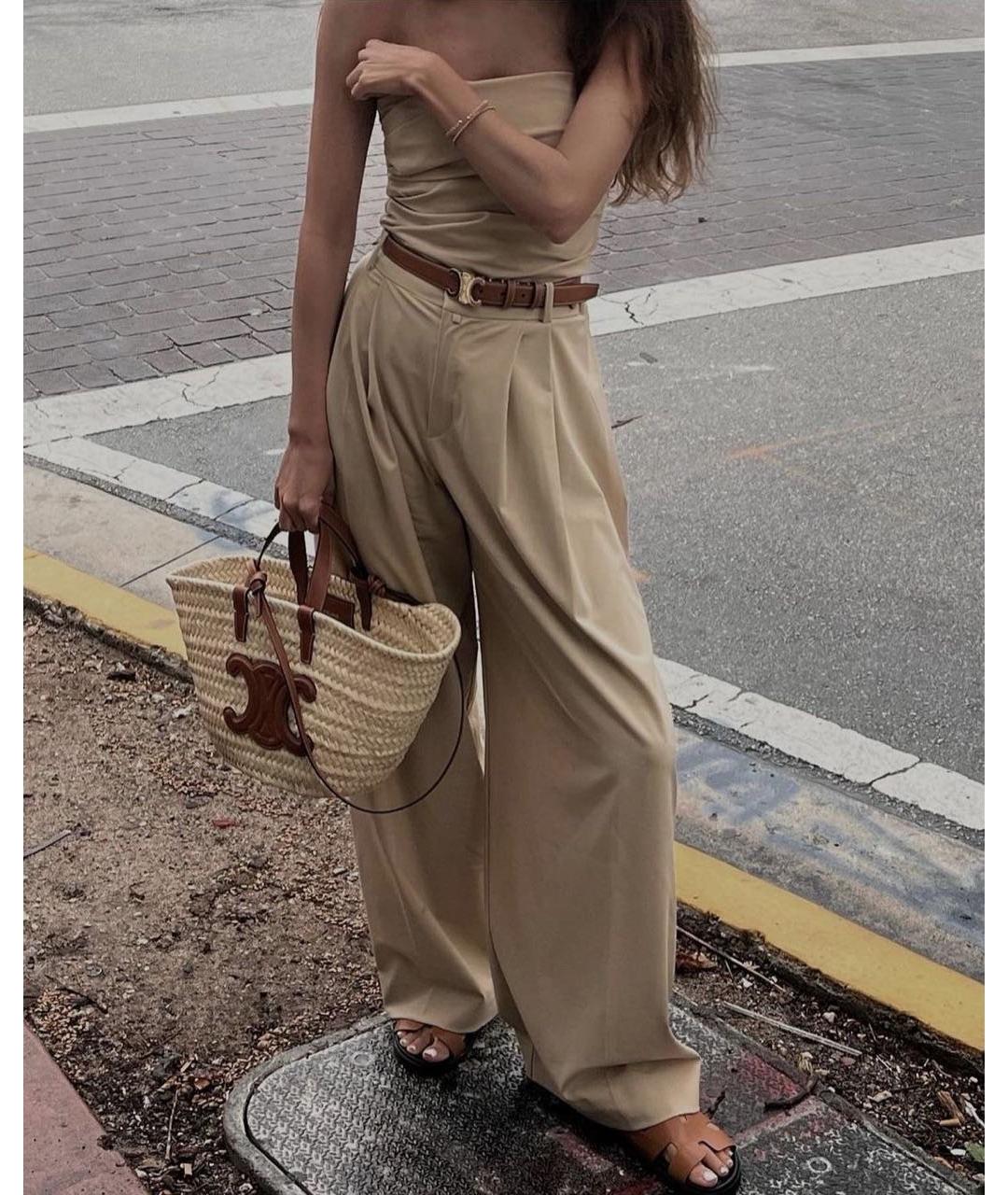 CELINE Бежевая пелетеная пляжная сумка, фото 3