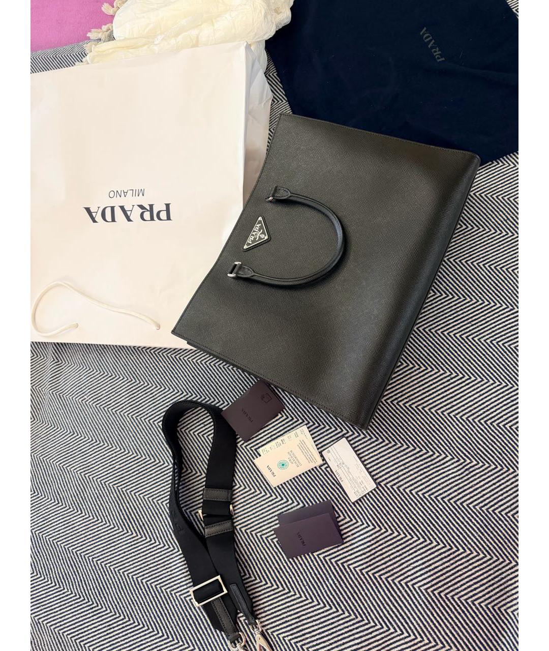 PRADA Черная кожаная сумка тоут, фото 8