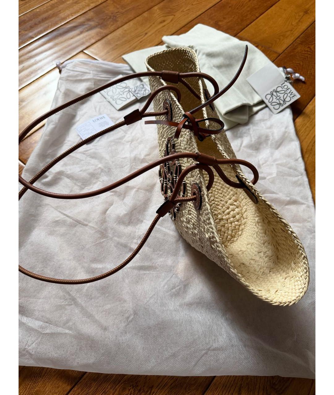 LOEWE Бежевая пелетеная пляжная сумка, фото 6