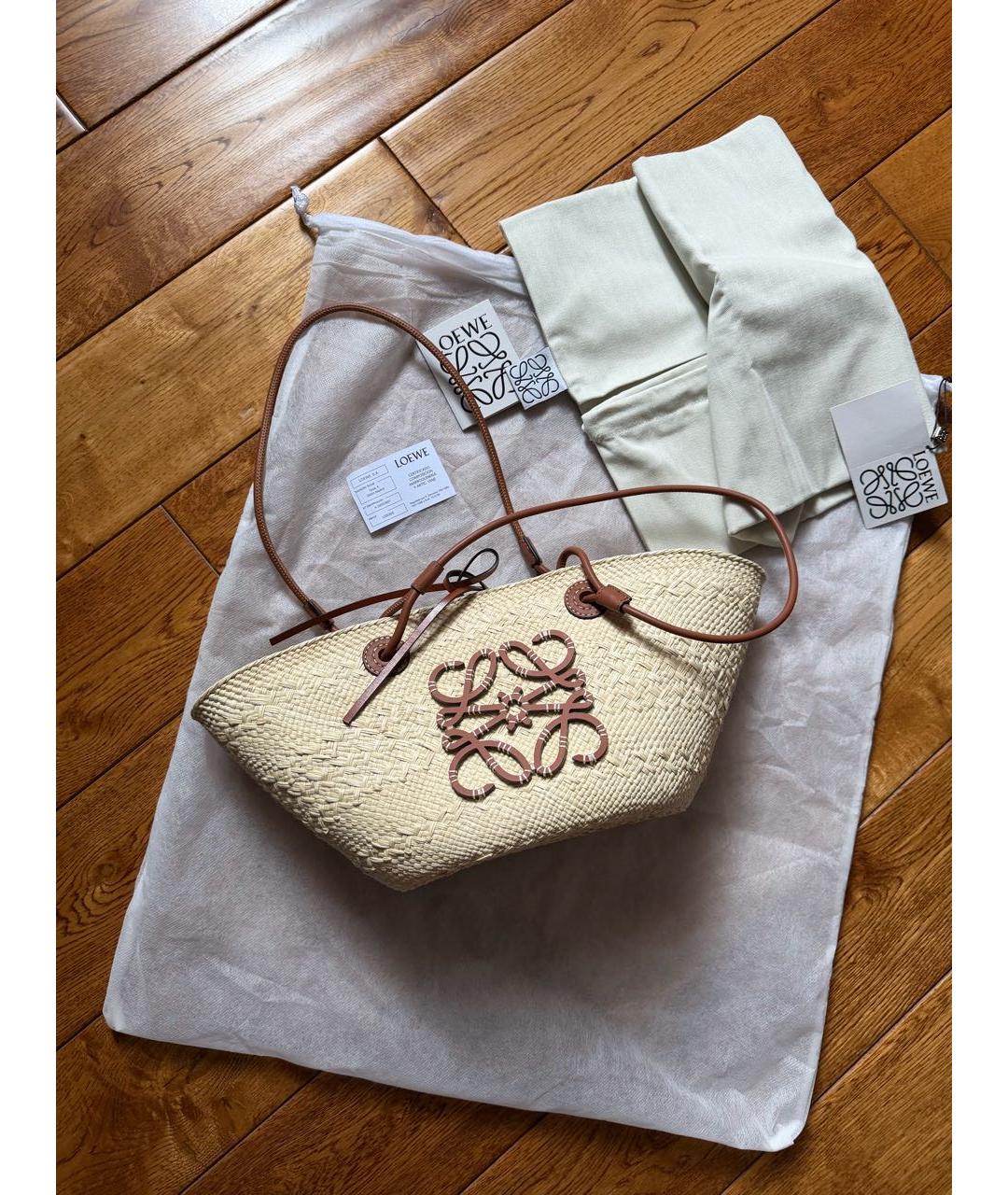 LOEWE Бежевая пелетеная пляжная сумка, фото 2