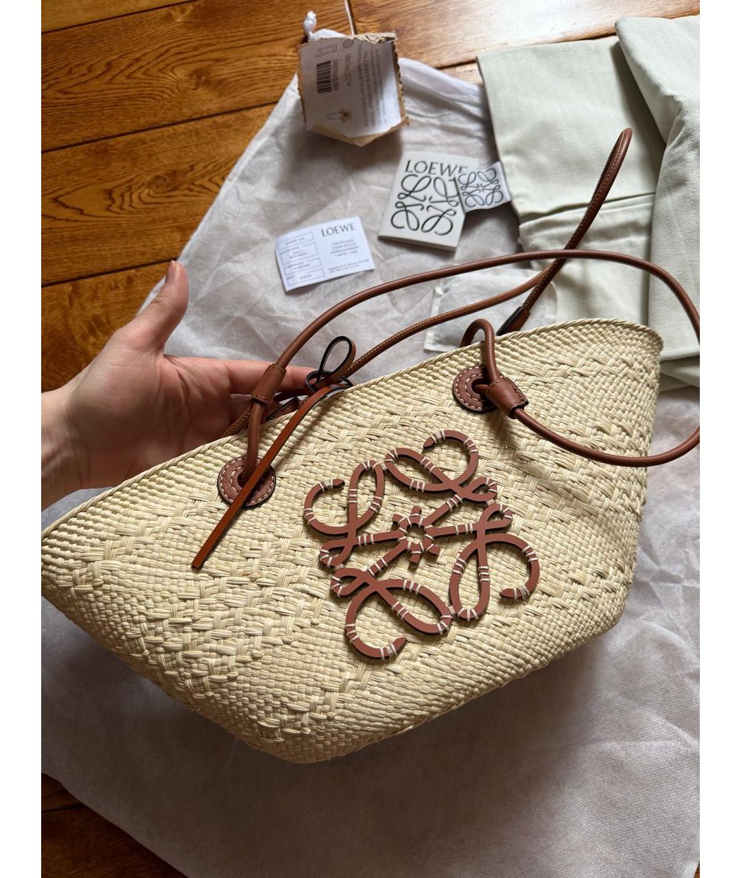 LOEWE Бежевая пелетеная пляжная сумка, фото 3