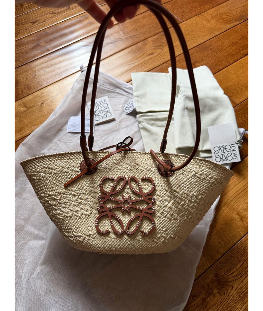 LOEWE Бежевая пелетеная пляжная сумка, фото 4