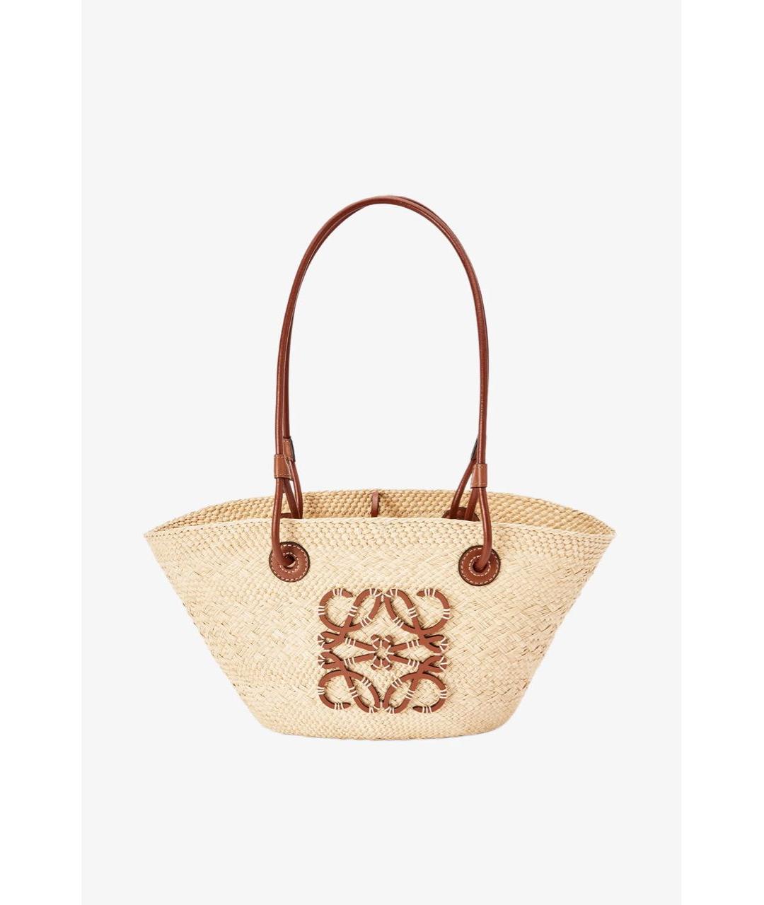 LOEWE Бежевая пелетеная пляжная сумка, фото 9