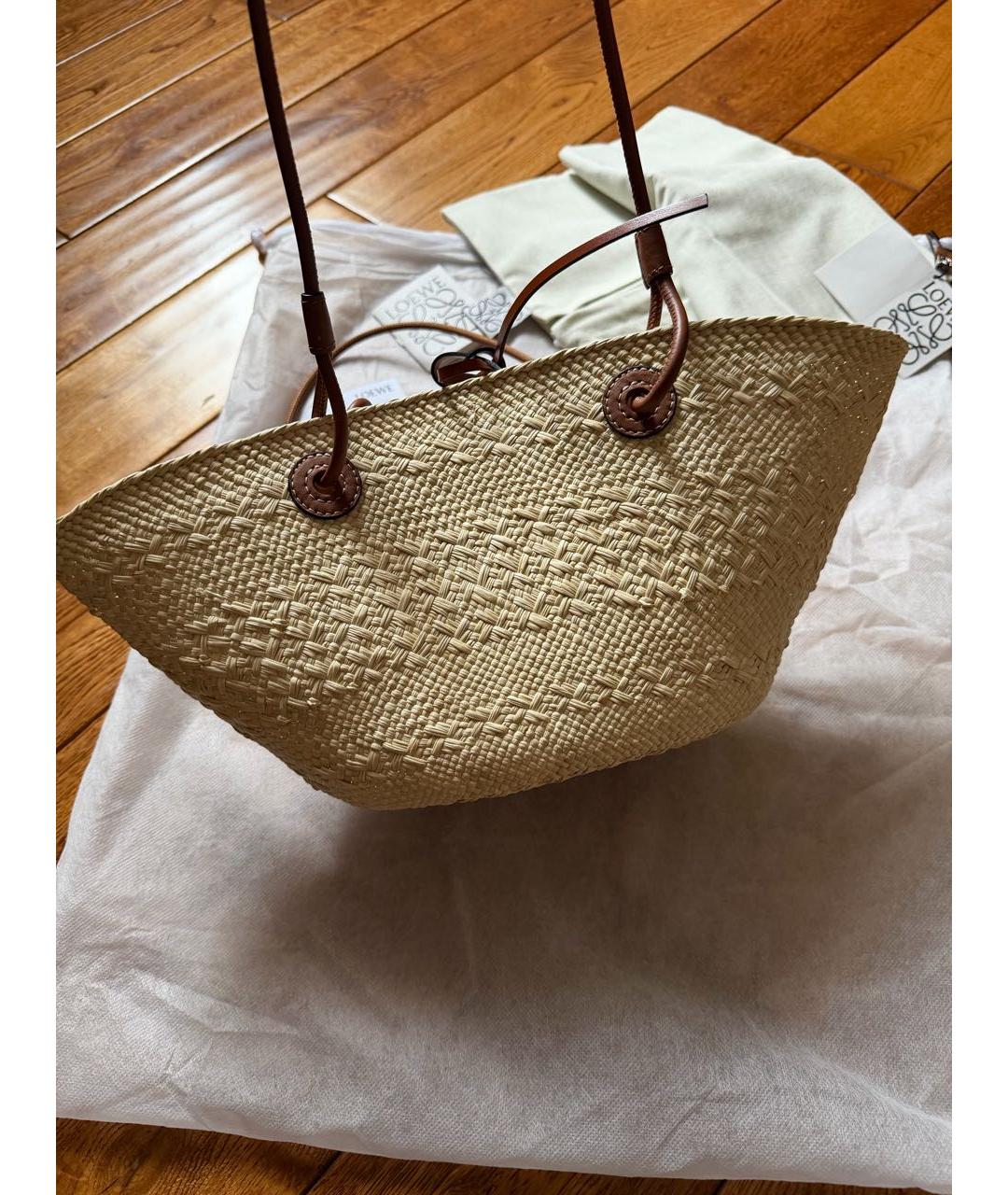 LOEWE Бежевая пелетеная пляжная сумка, фото 5