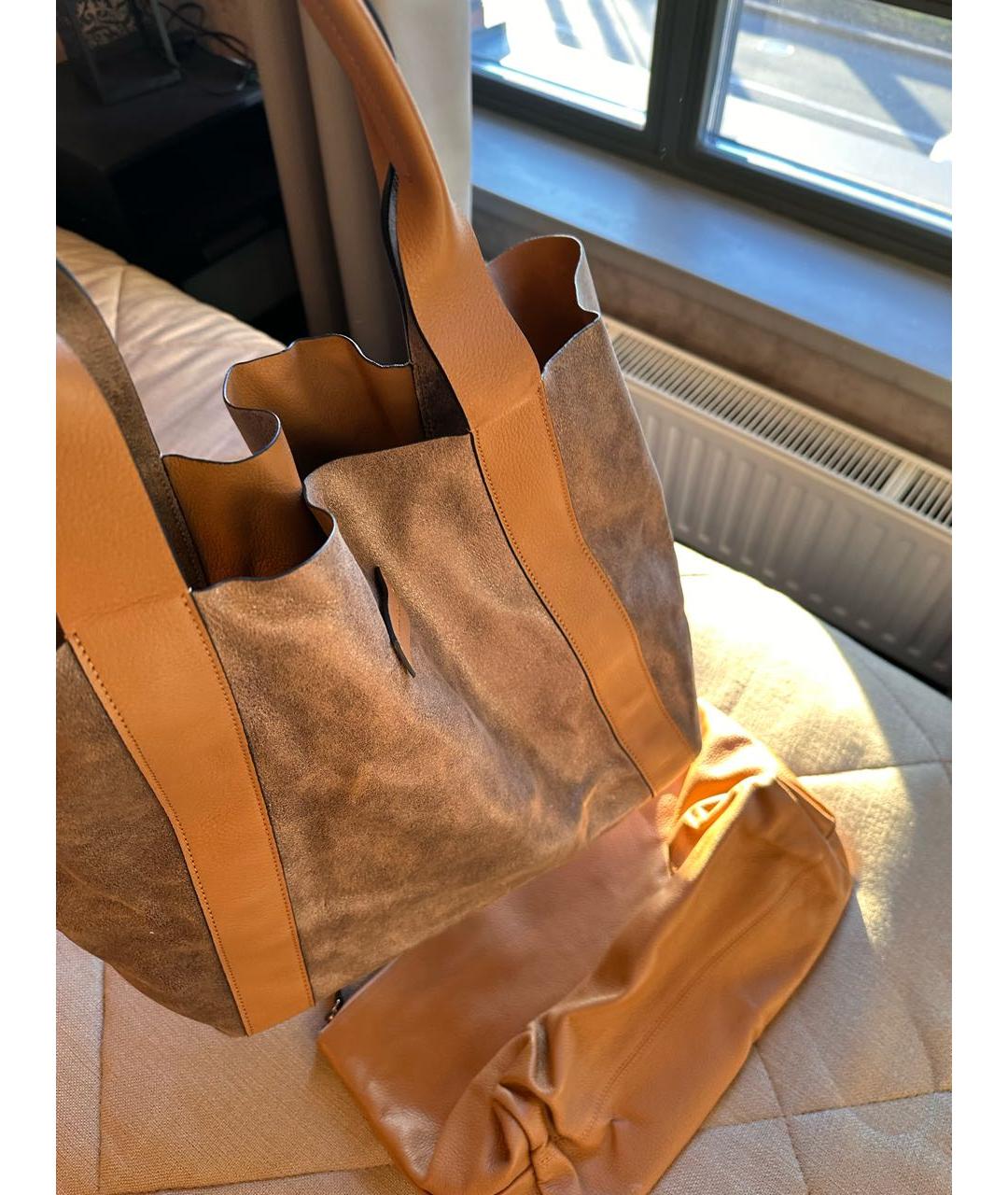 BRUNELLO CUCINELLI Бежевая кожаная сумка тоут, фото 5