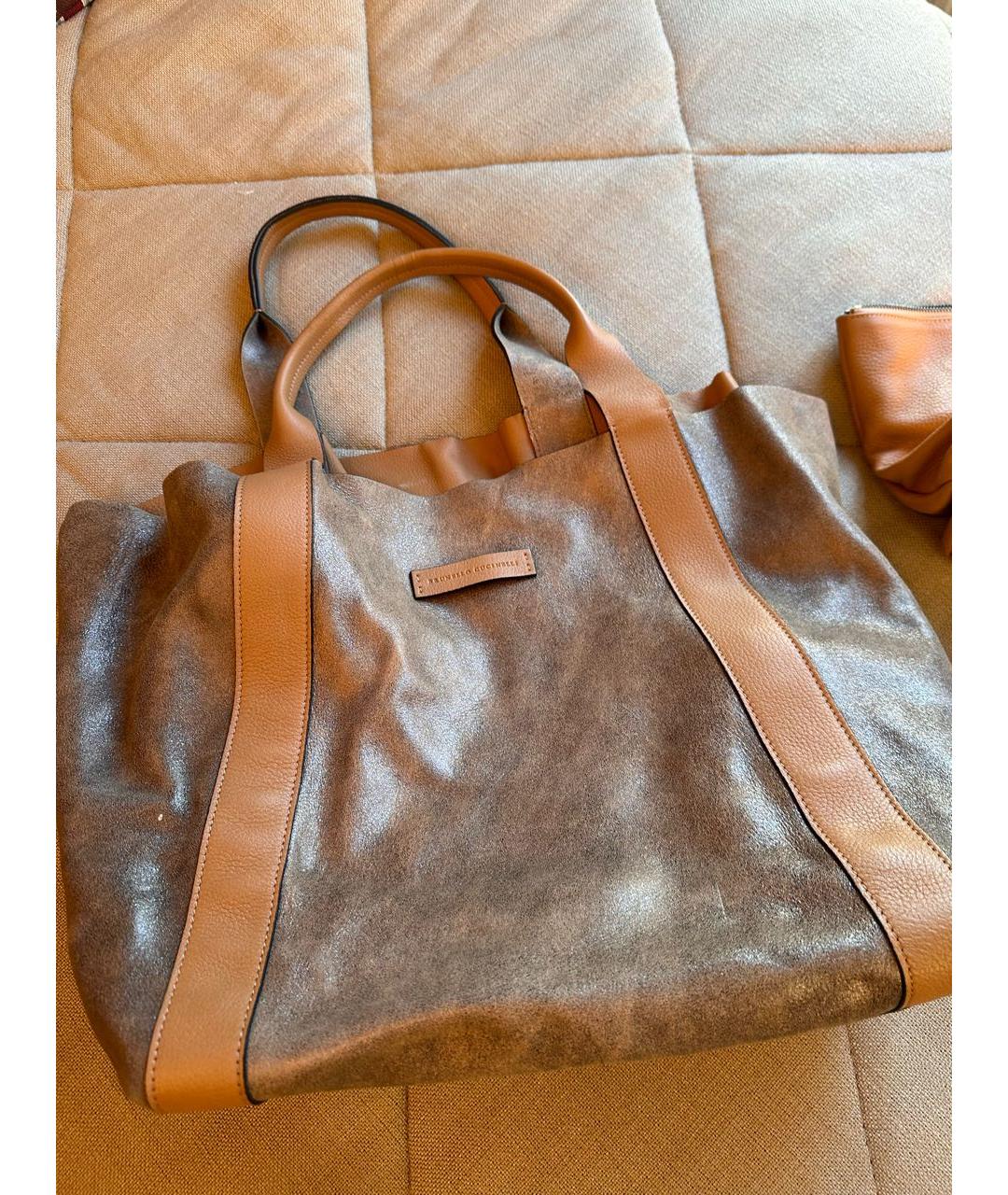 BRUNELLO CUCINELLI Бежевая кожаная сумка тоут, фото 2