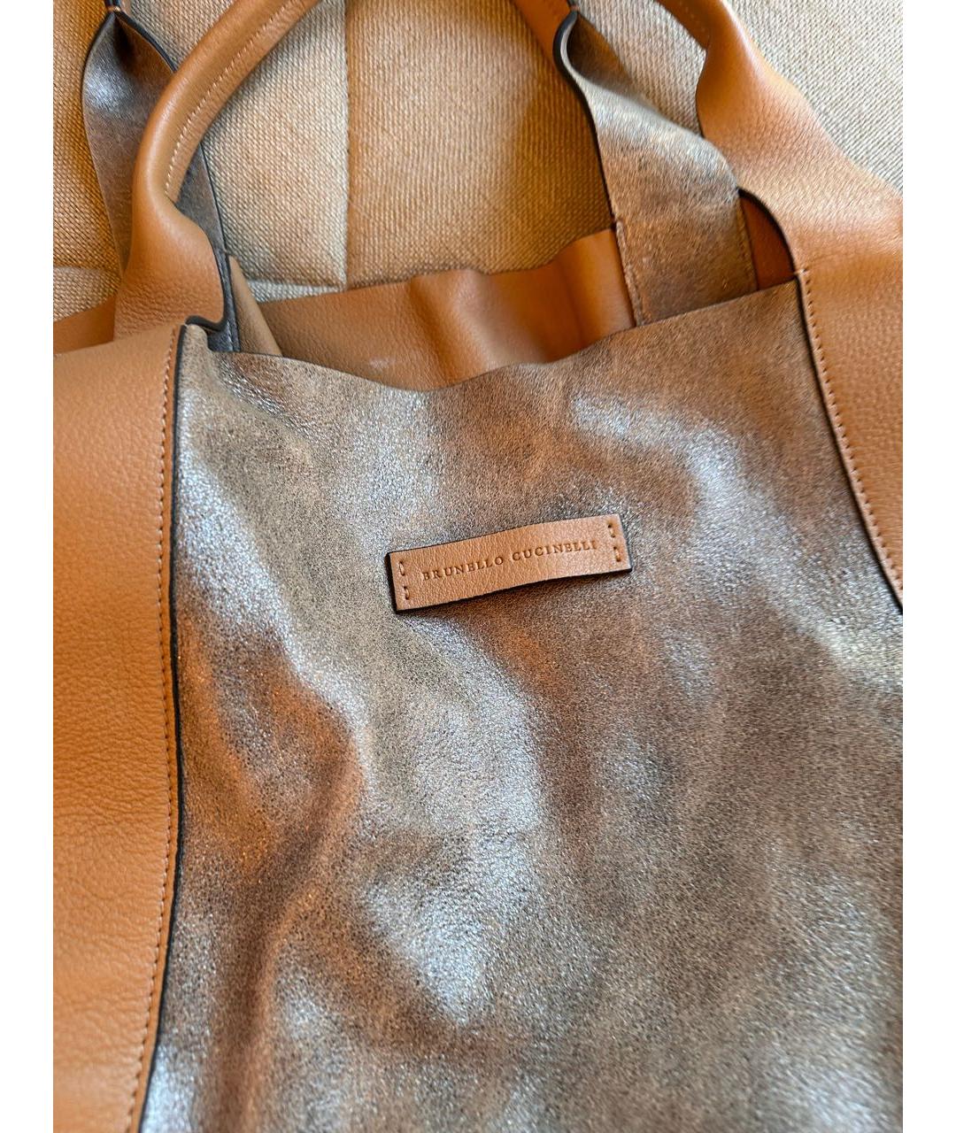BRUNELLO CUCINELLI Бежевая кожаная сумка тоут, фото 3