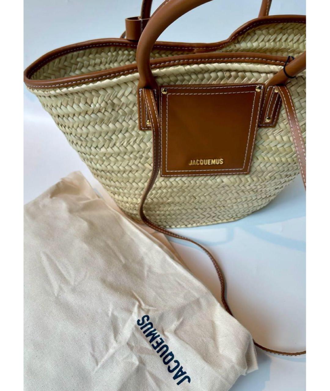 JACQUEMUS Бежевая пелетеная пляжная сумка, фото 5