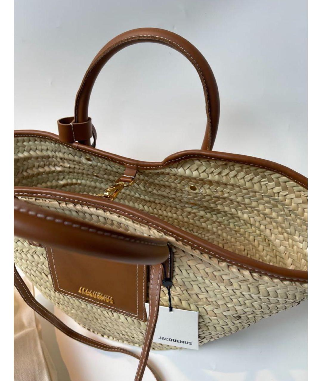JACQUEMUS Бежевая пелетеная пляжная сумка, фото 3