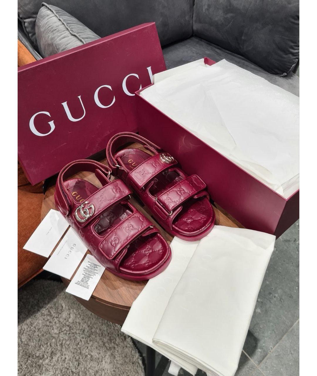 GUCCI Бордовые кожаные сандалии, фото 3