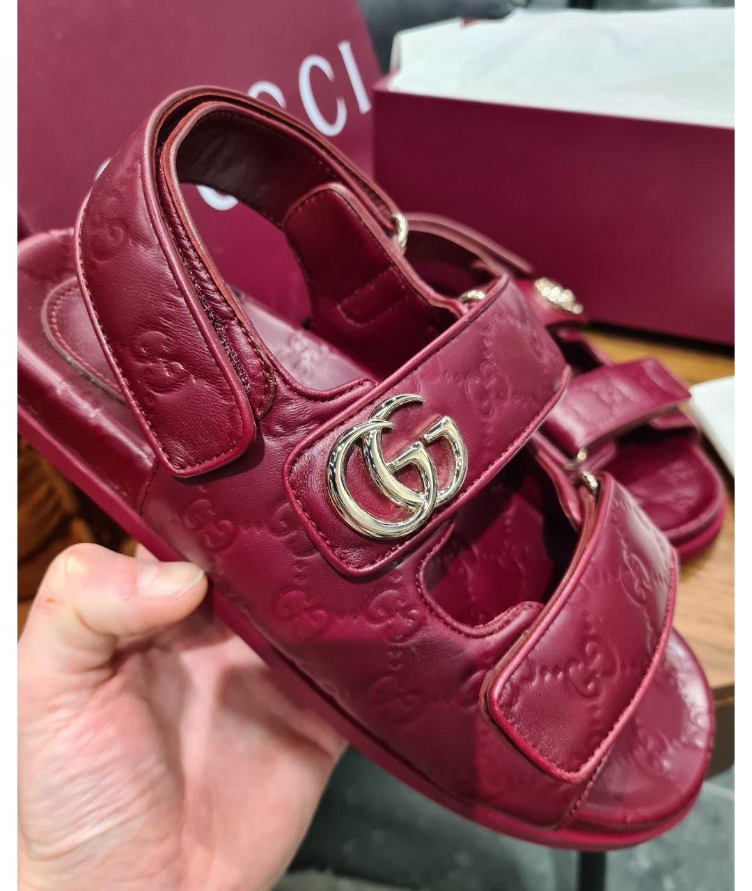 GUCCI Бордовые кожаные сандалии, фото 8