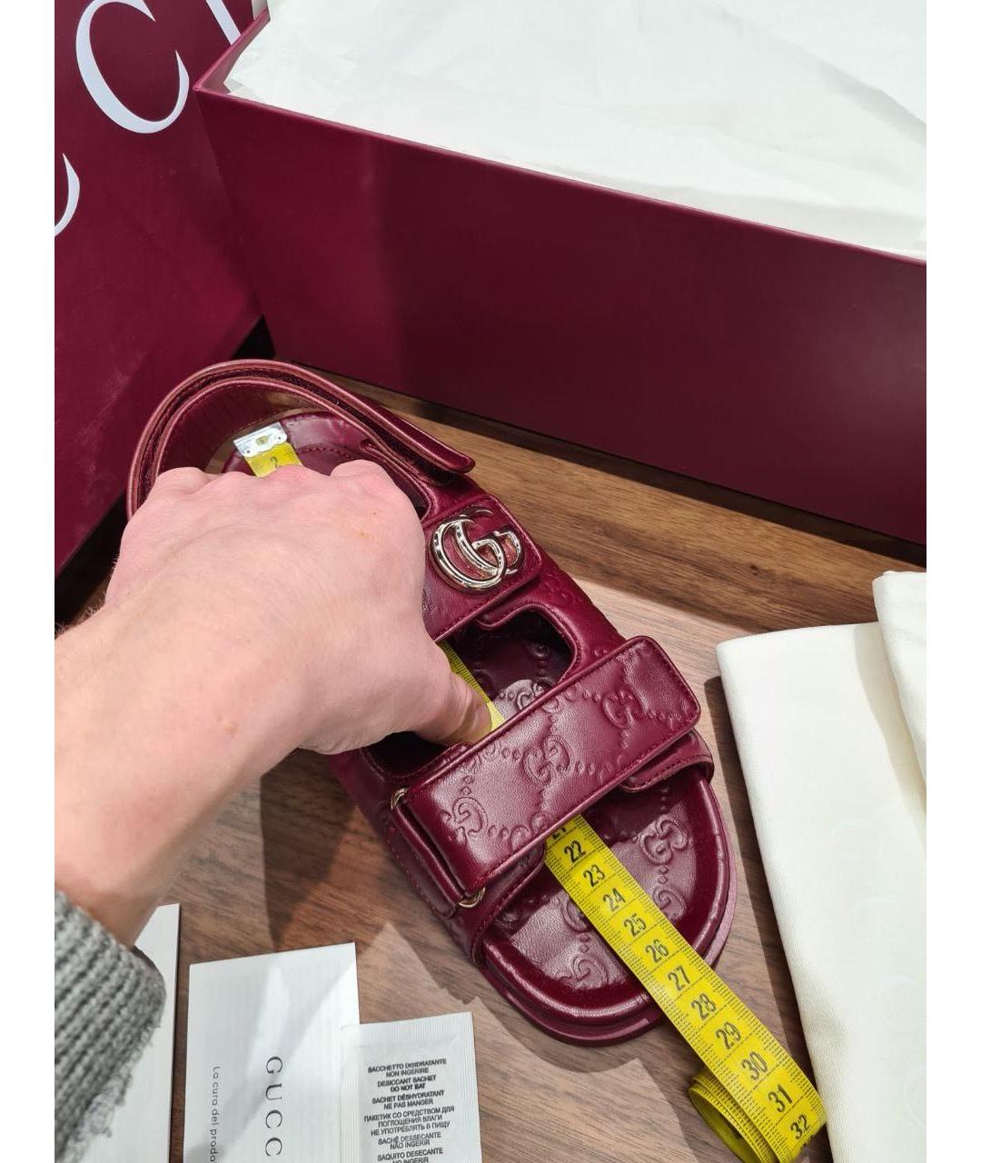 GUCCI Бордовые кожаные сандалии, фото 5
