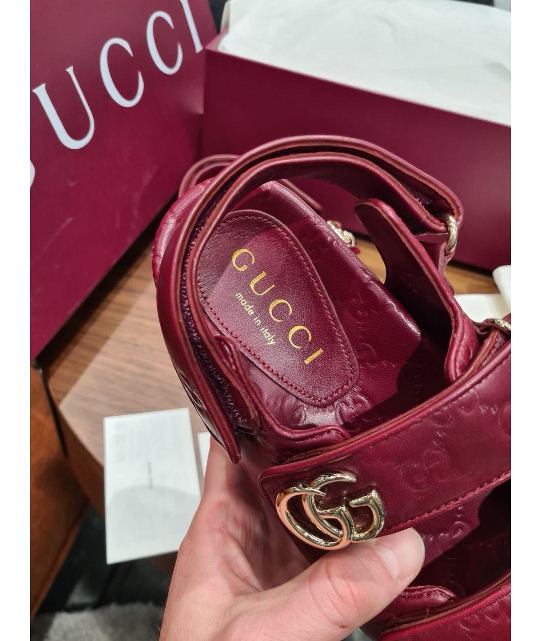 GUCCI Бордовые кожаные сандалии, фото 7