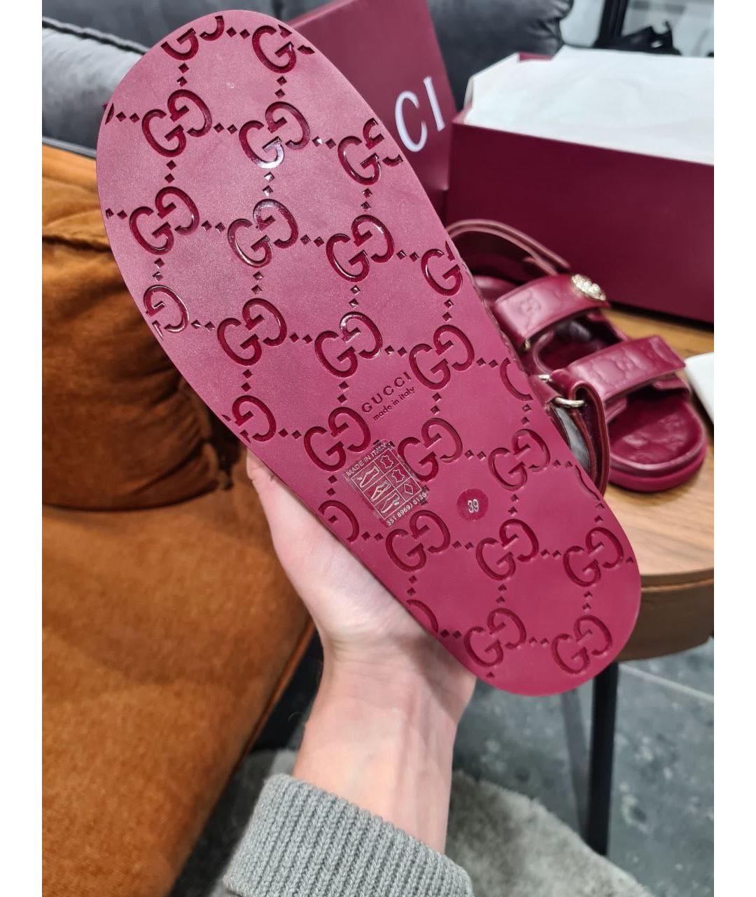 GUCCI Бордовые кожаные сандалии, фото 6