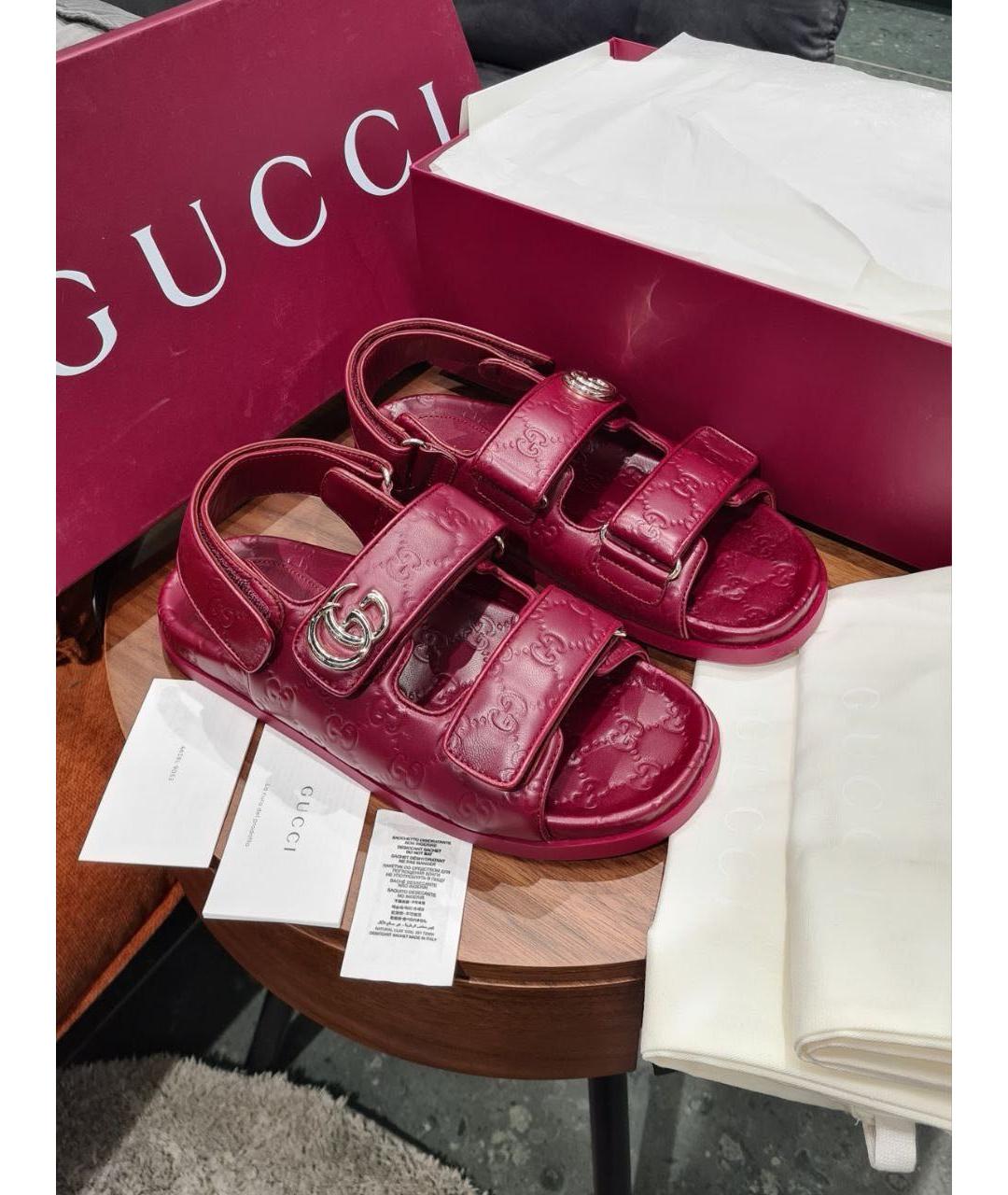 GUCCI Бордовые кожаные сандалии, фото 4