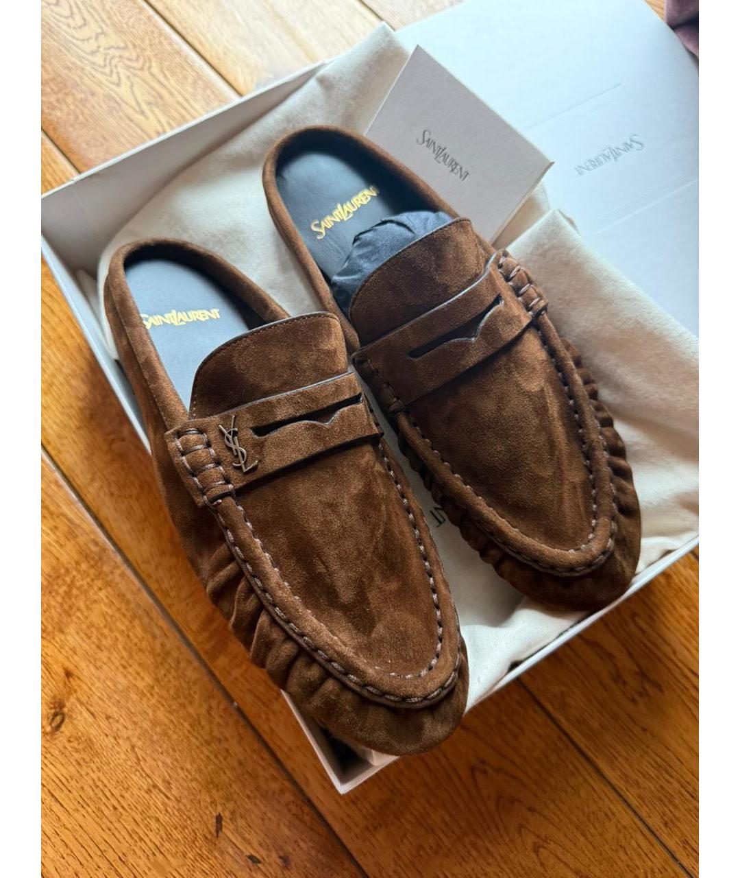 SAINT LAURENT Коричневые замшевые сабо, фото 5