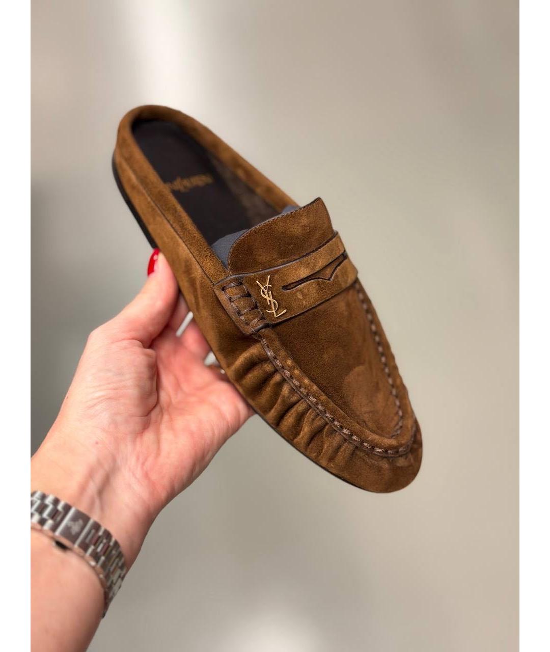 SAINT LAURENT Коричневые замшевые сабо, фото 3