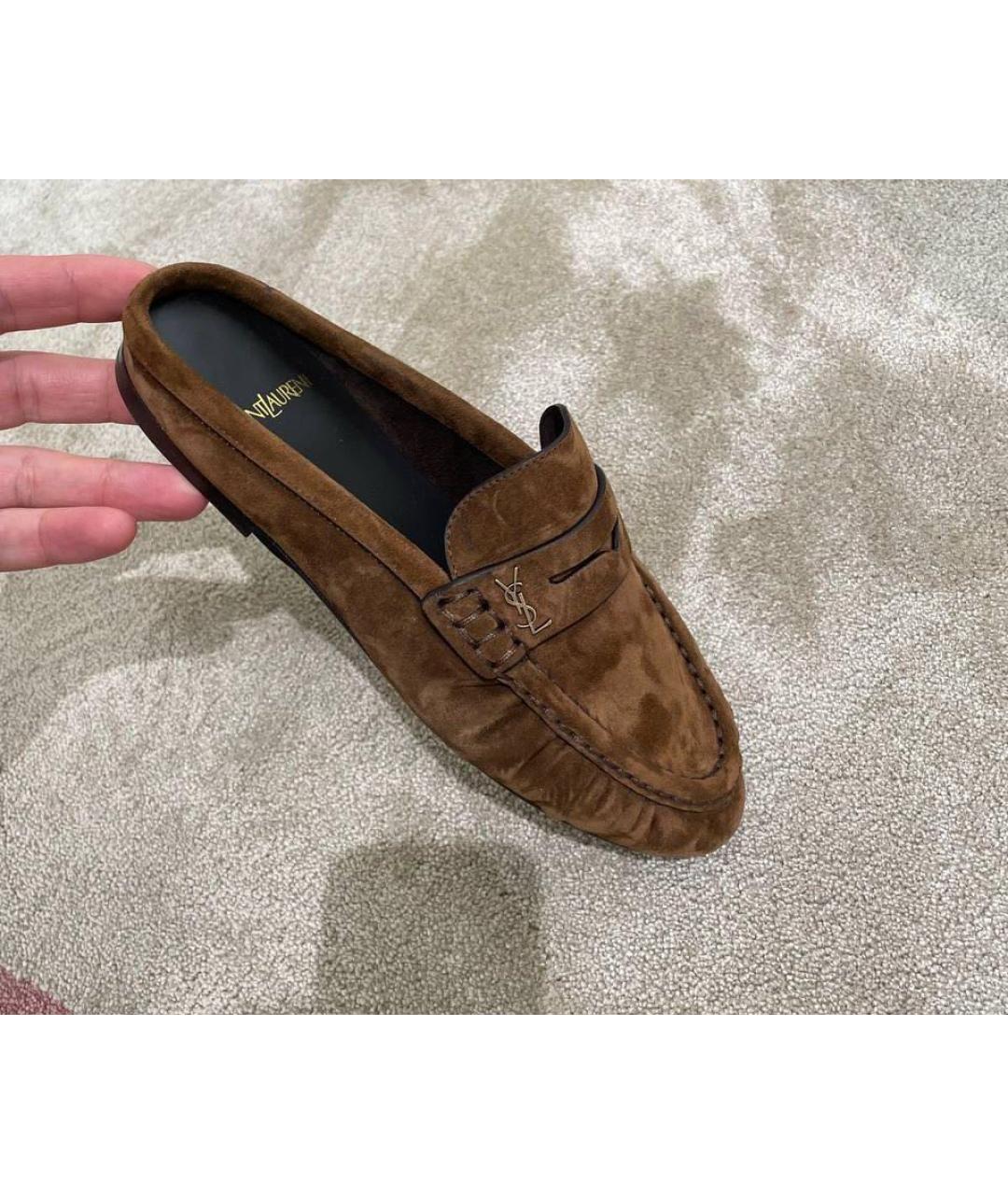 SAINT LAURENT Коричневые замшевые сабо, фото 8
