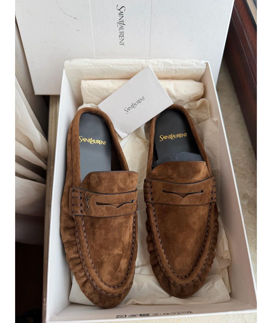 SAINT LAURENT Коричневые замшевые сабо, фото 7