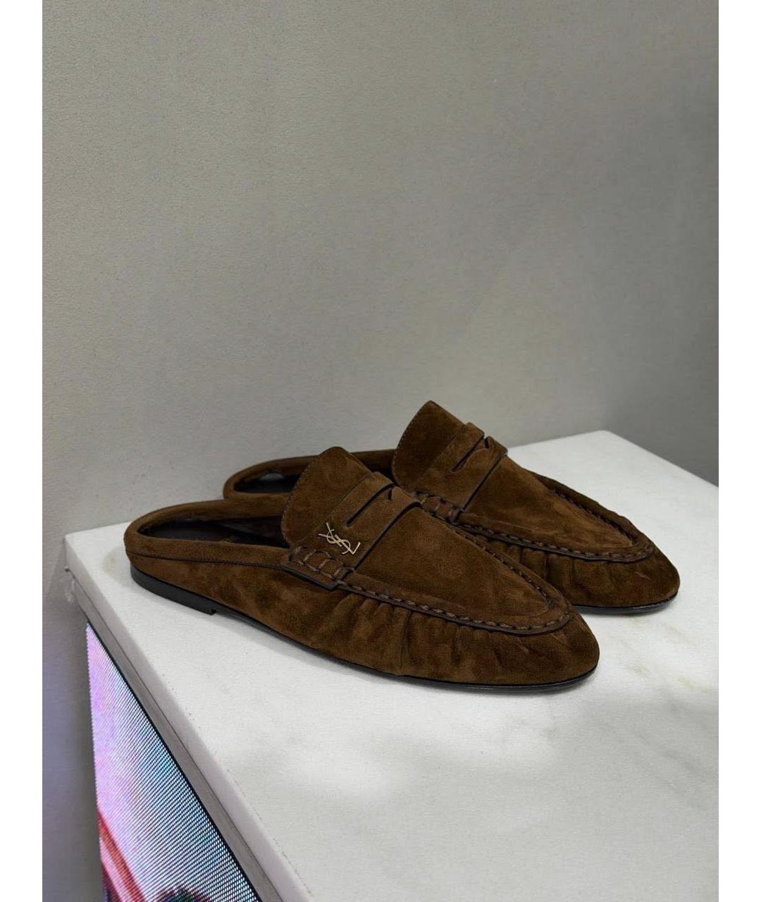 SAINT LAURENT Коричневые замшевые сабо, фото 6