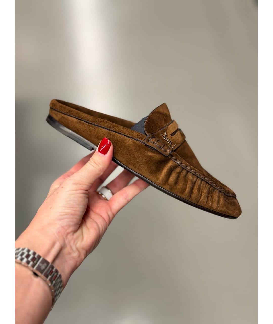 SAINT LAURENT Коричневые замшевые сабо, фото 9