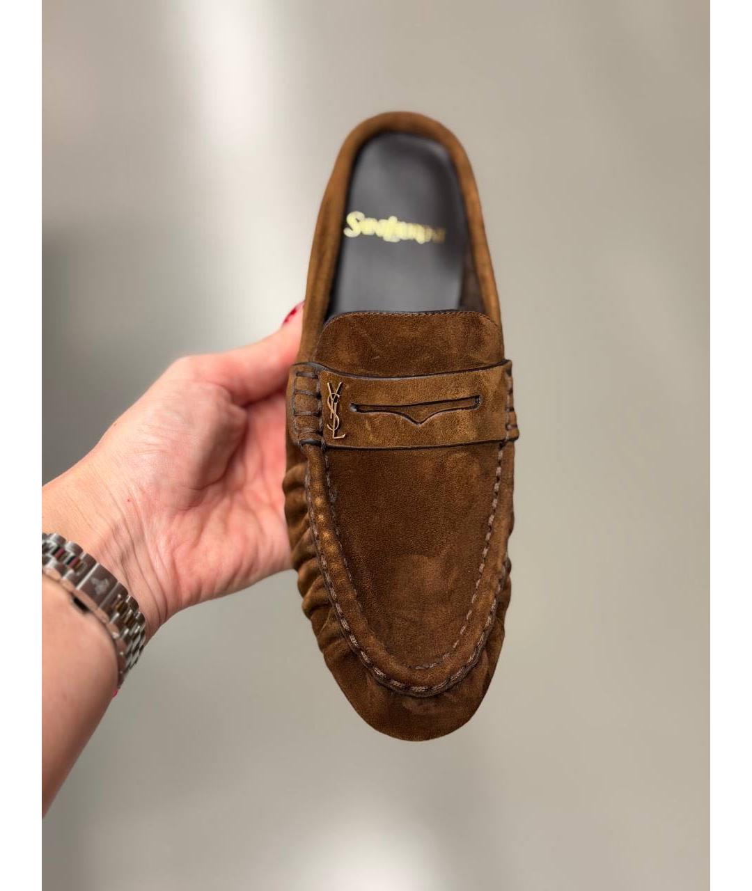 SAINT LAURENT Коричневые замшевые сабо, фото 4