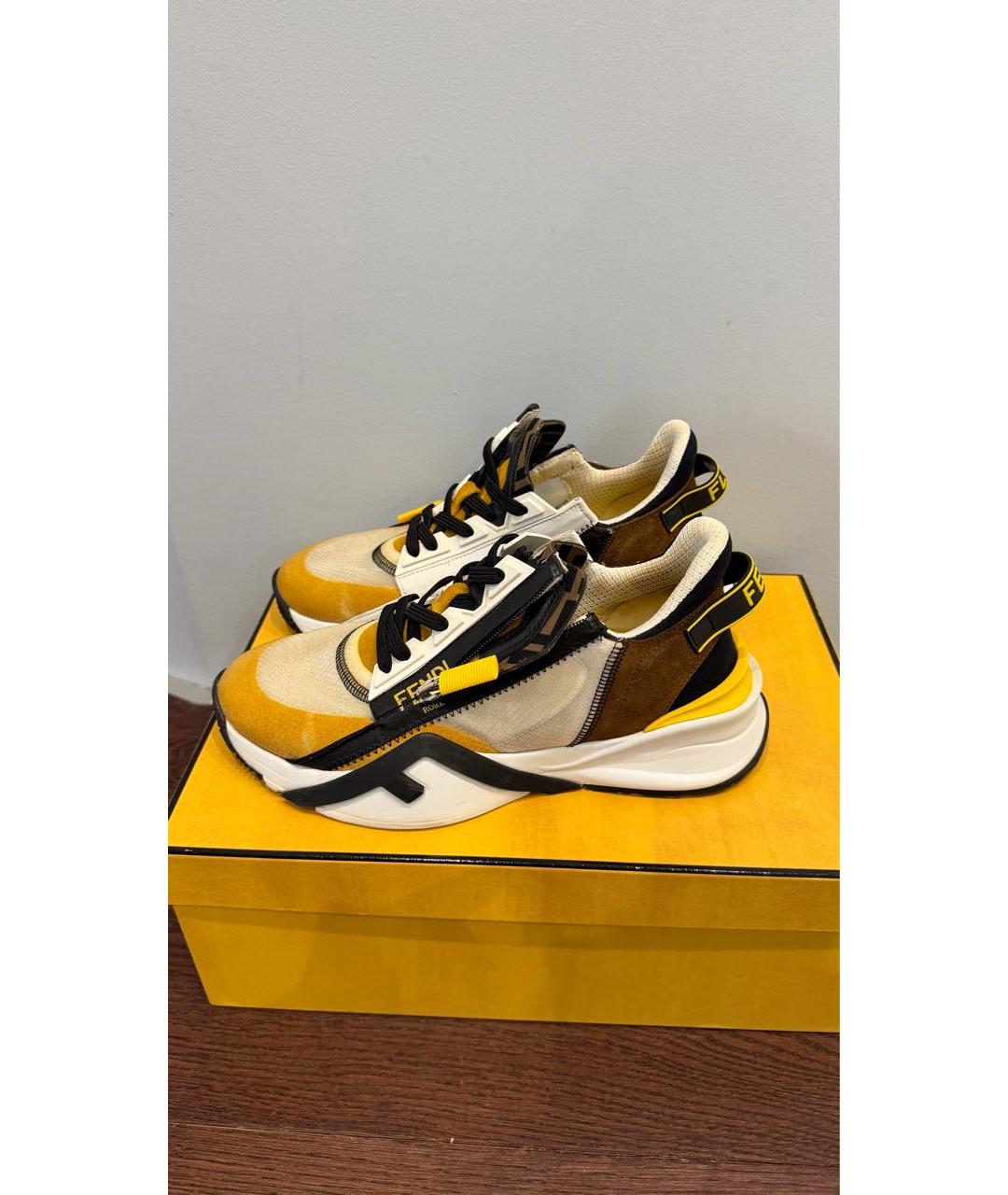 FENDI Желтые замшевые кроссовки, фото 8