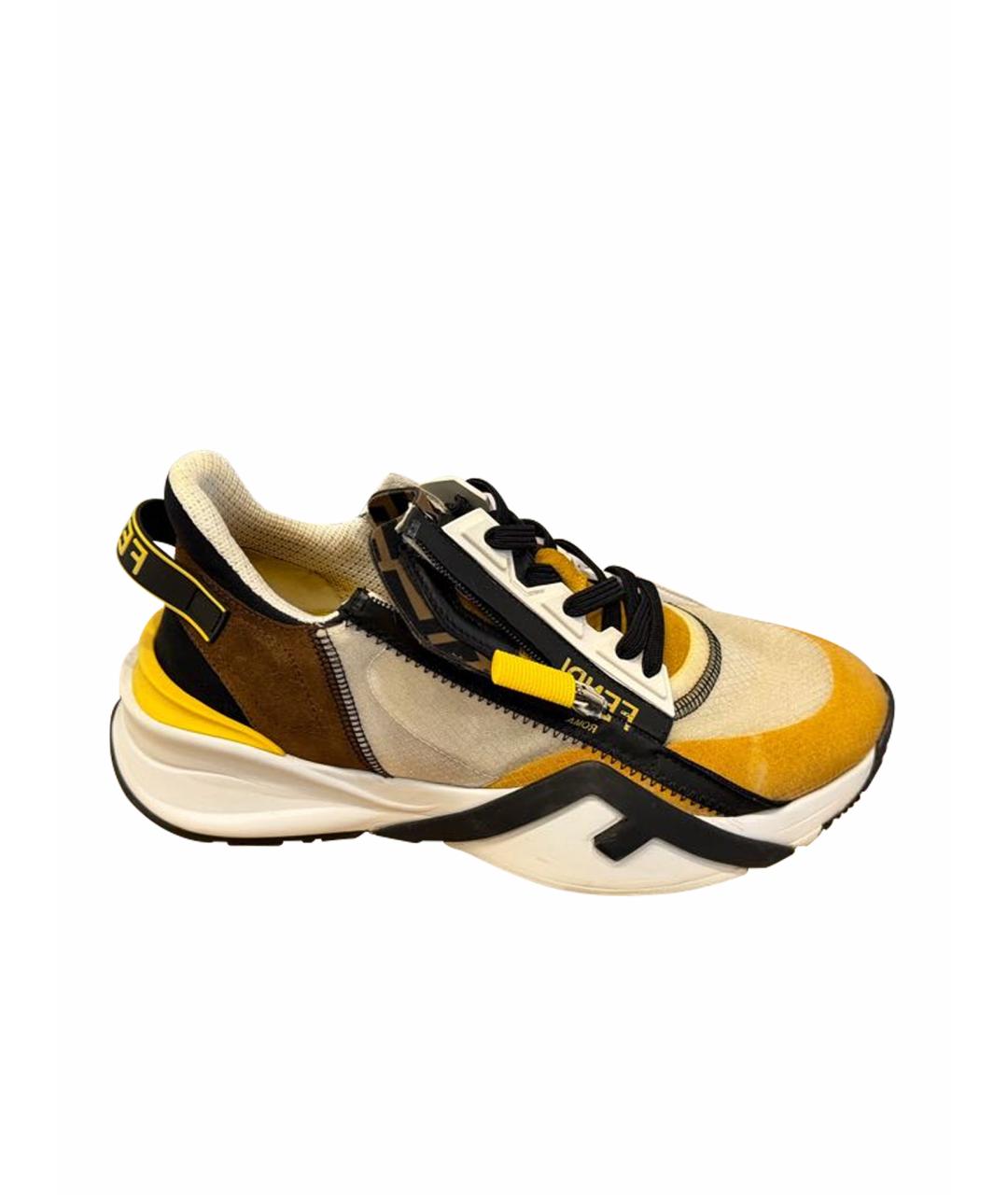 FENDI Желтые замшевые кроссовки, фото 1