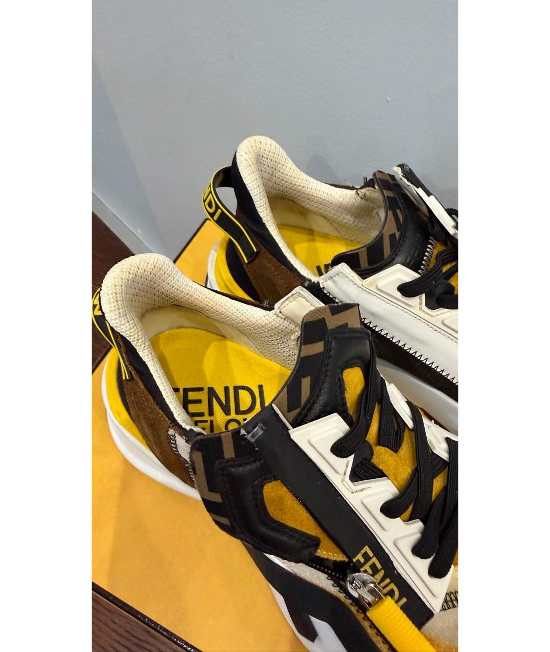 FENDI Желтые замшевые кроссовки, фото 4