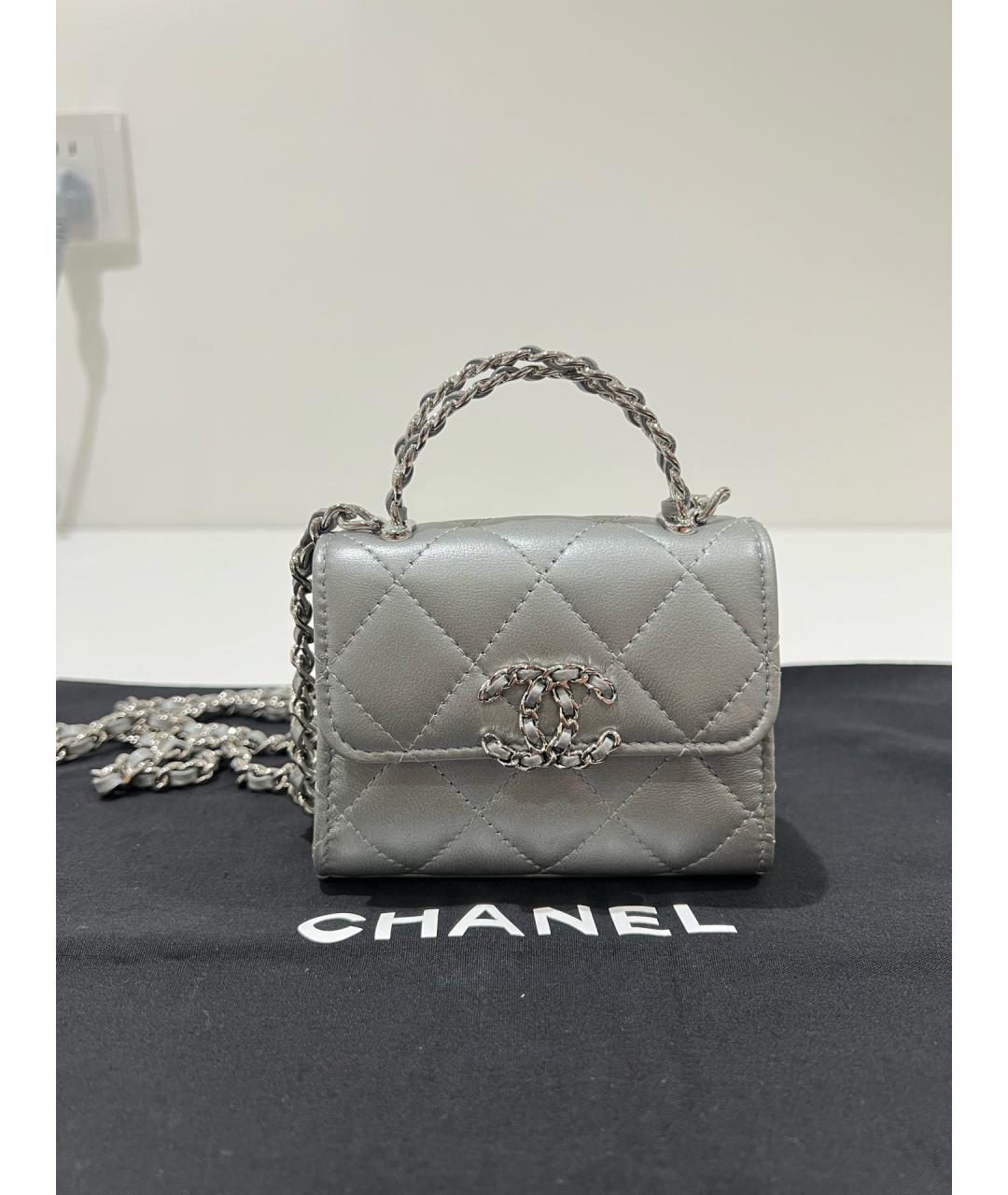 CHANEL Серая кожаная сумка через плечо, фото 9