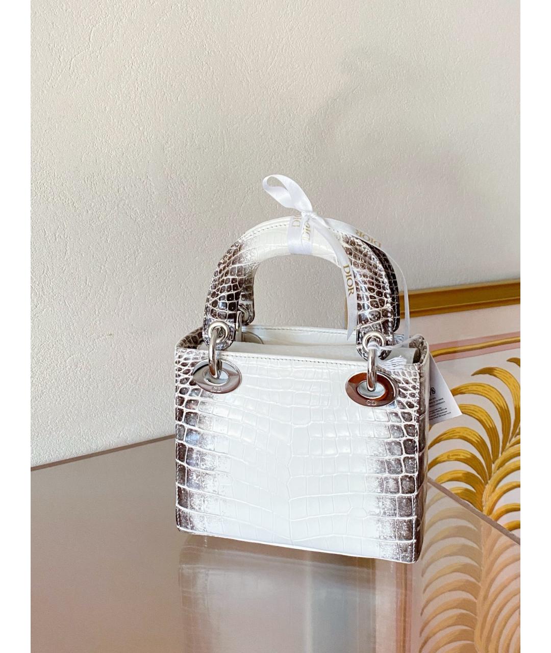 CHRISTIAN DIOR Белая сумка с короткими ручками из экзотической кожи, фото 4