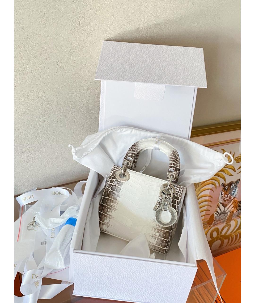 CHRISTIAN DIOR Белая сумка с короткими ручками из экзотической кожи, фото 2