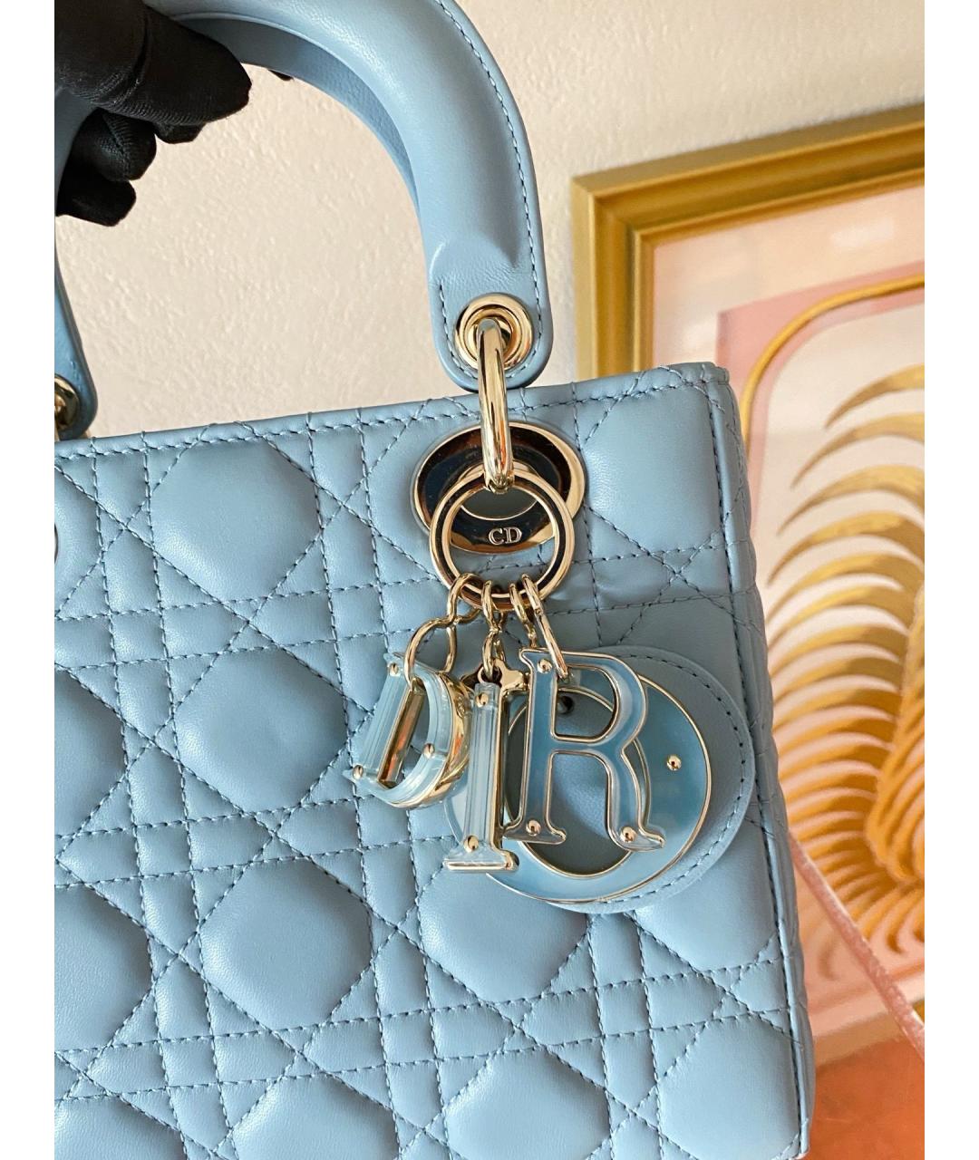 CHRISTIAN DIOR Голубая кожаная сумка с короткими ручками, фото 4