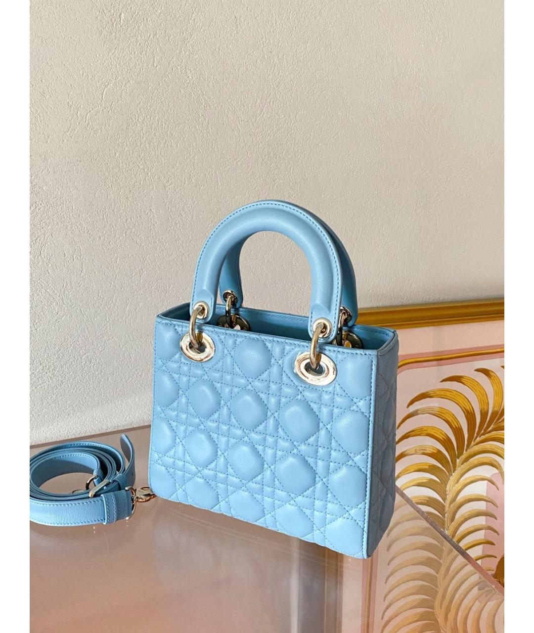 CHRISTIAN DIOR Голубая кожаная сумка с короткими ручками, фото 2