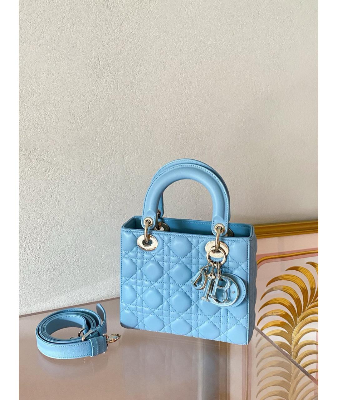 CHRISTIAN DIOR Голубая кожаная сумка с короткими ручками, фото 6