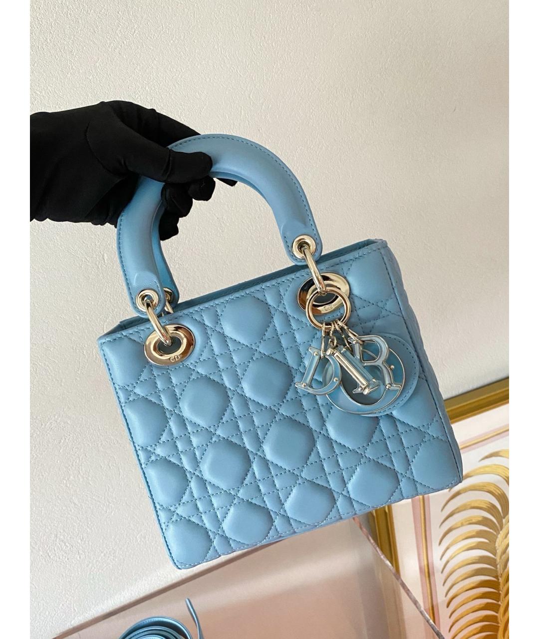 CHRISTIAN DIOR Голубая кожаная сумка с короткими ручками, фото 3