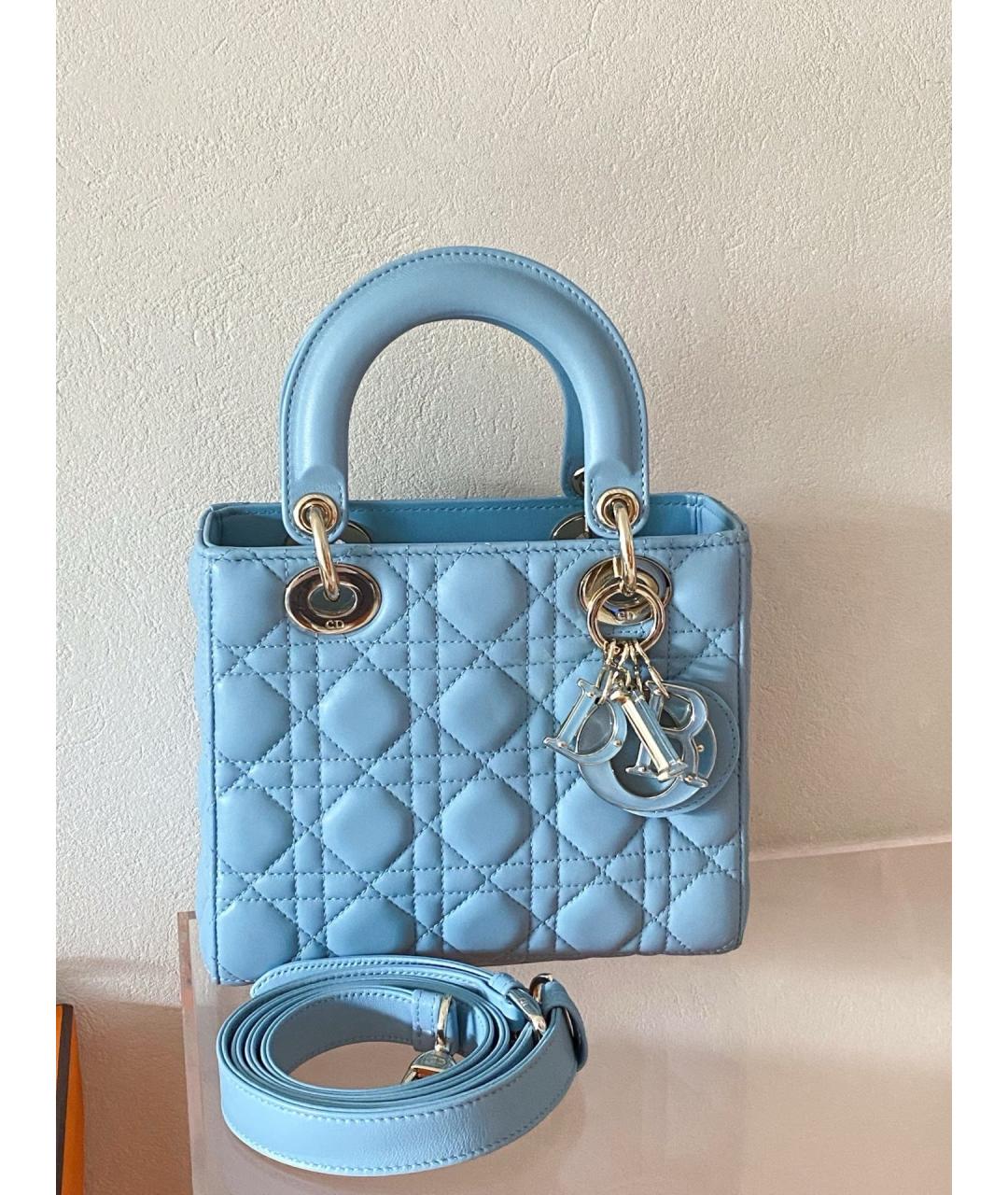 CHRISTIAN DIOR Голубая кожаная сумка с короткими ручками, фото 5