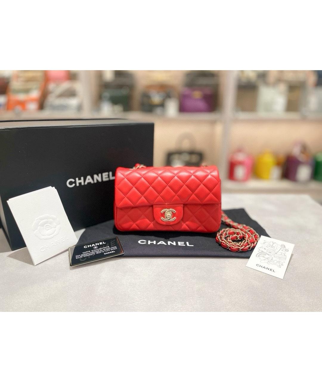 CHANEL Красная кожаная сумка через плечо, фото 4