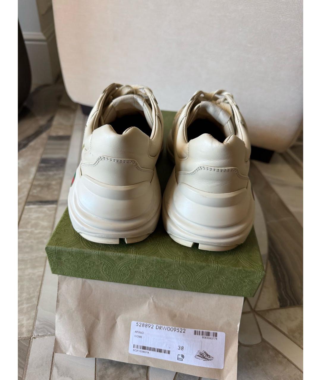 GUCCI Бежевые кожаные кроссовки, фото 4