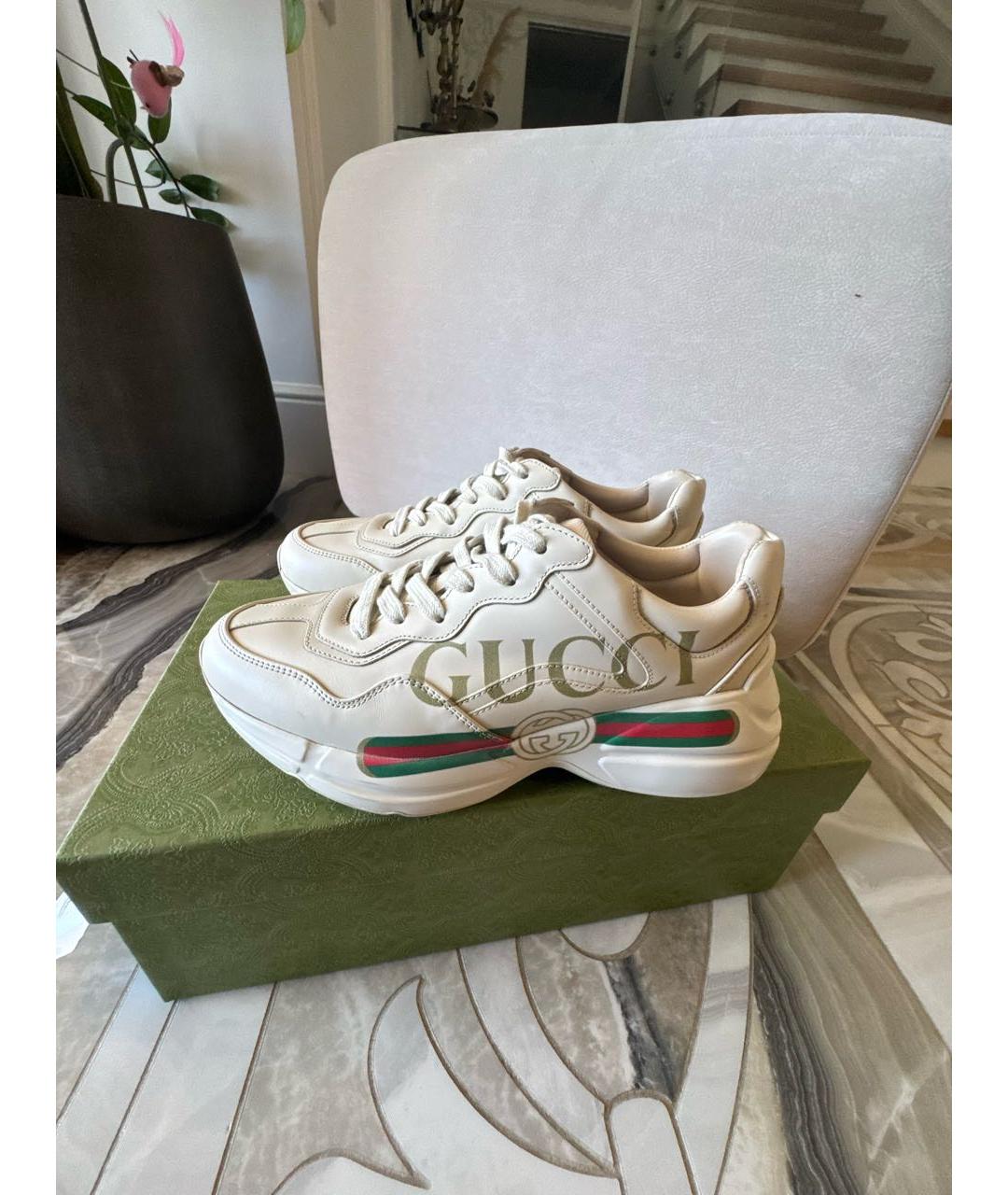 GUCCI Бежевые кожаные кроссовки, фото 5