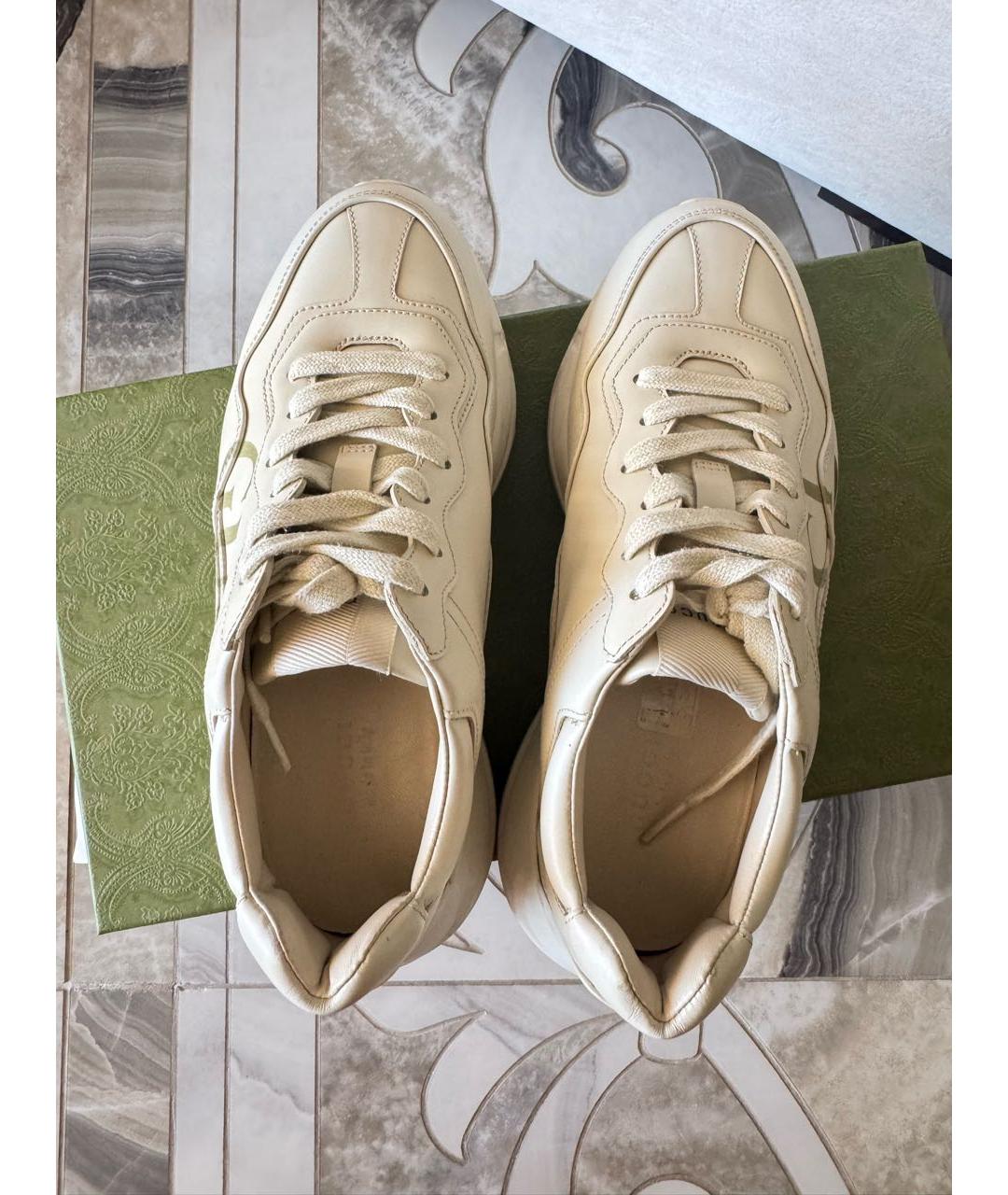 GUCCI Бежевые кожаные кроссовки, фото 3