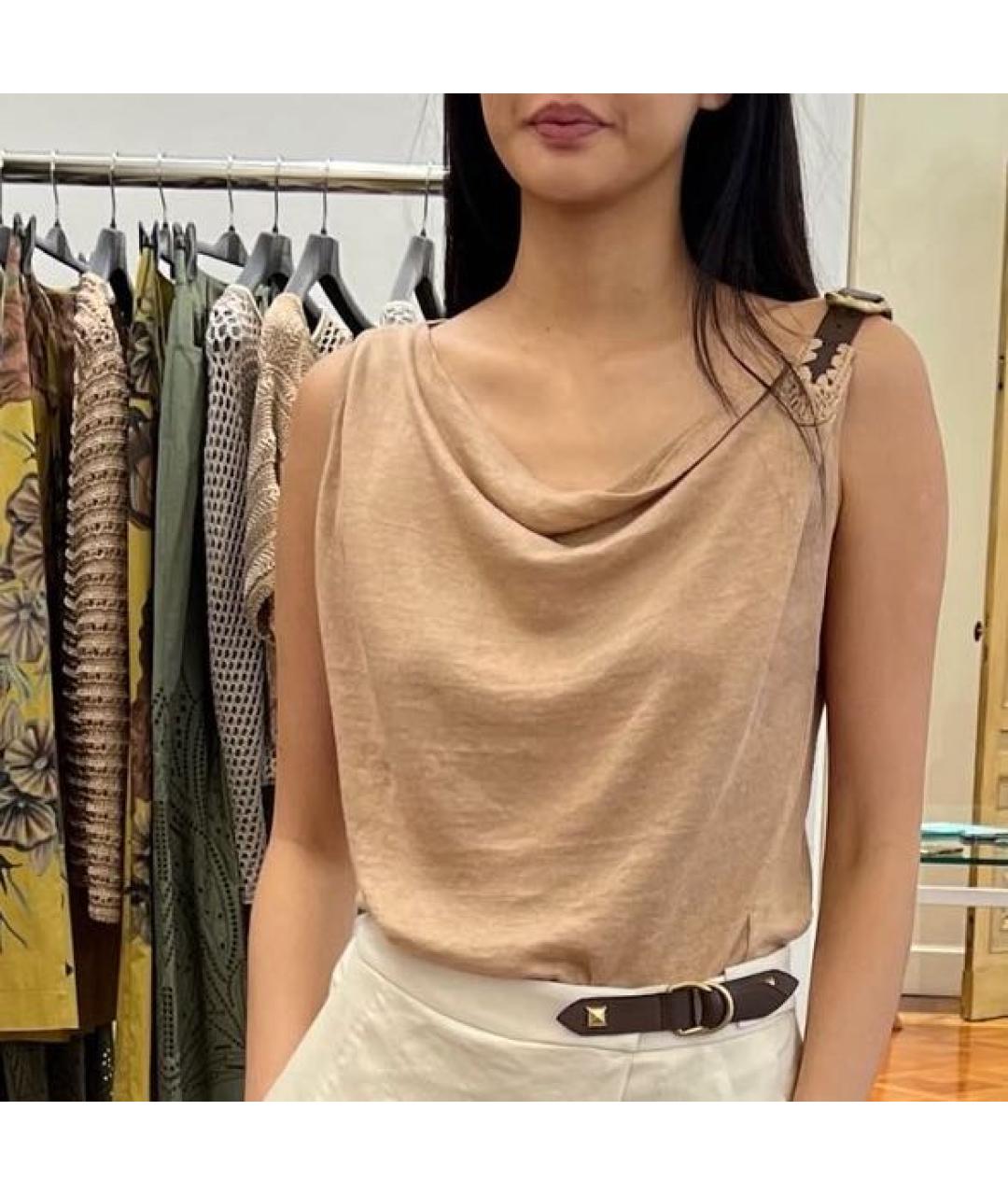 ALBERTA FERRETTI Бежевая льняная майка, фото 6