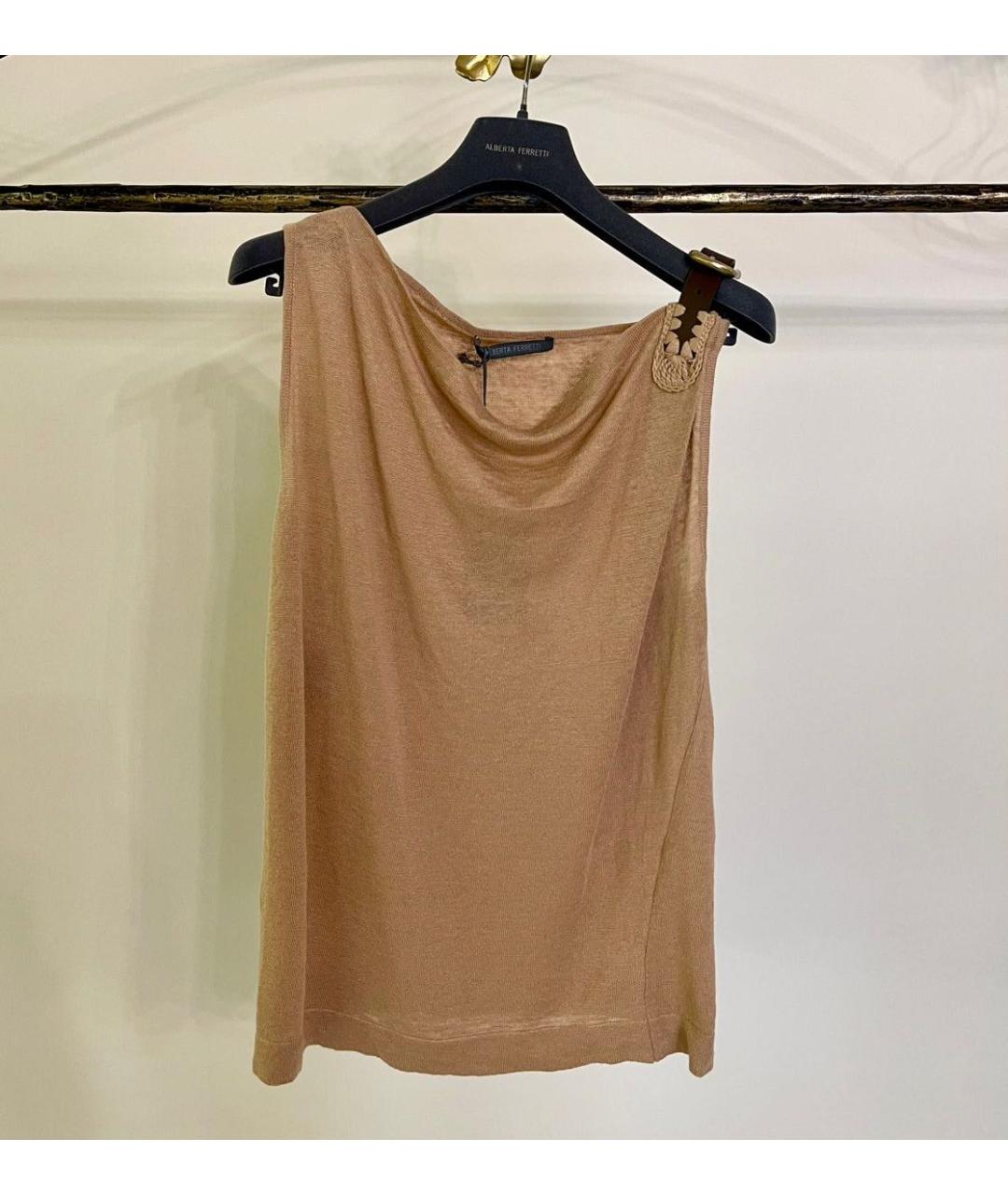 ALBERTA FERRETTI Бежевая льняная майка, фото 7