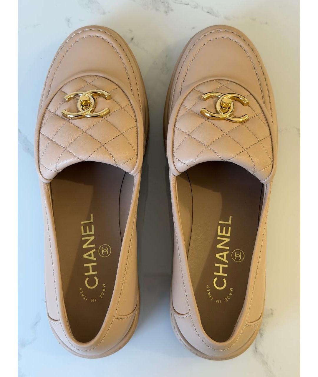 CHANEL Бежевые кожаные лоферы, фото 3