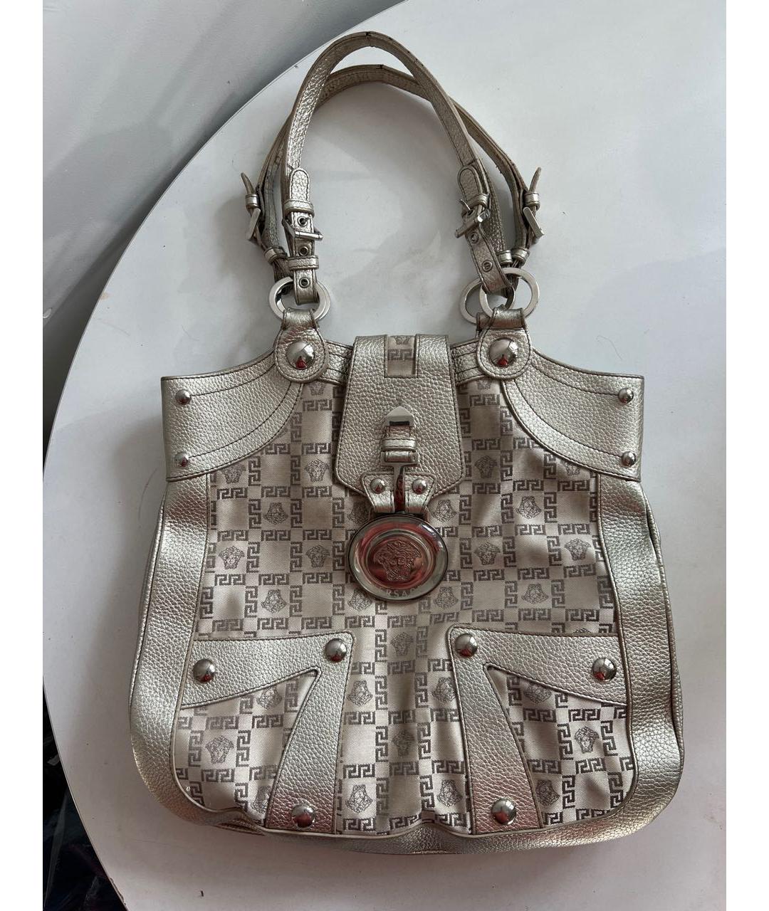 VERSACE Золотая кожаная сумка с короткими ручками, фото 7