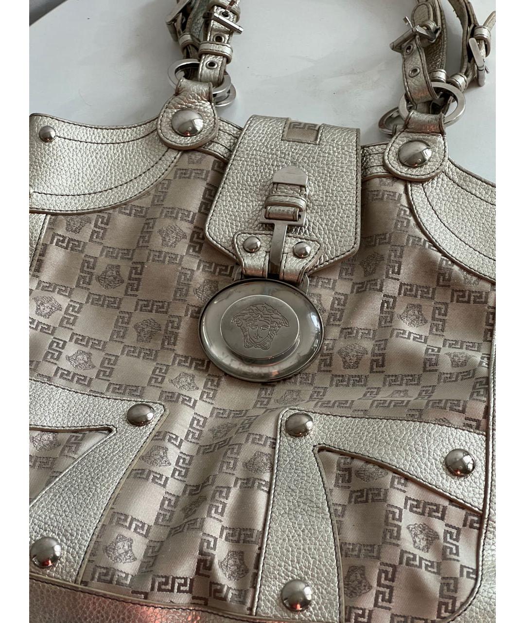 VERSACE Золотая кожаная сумка с короткими ручками, фото 4