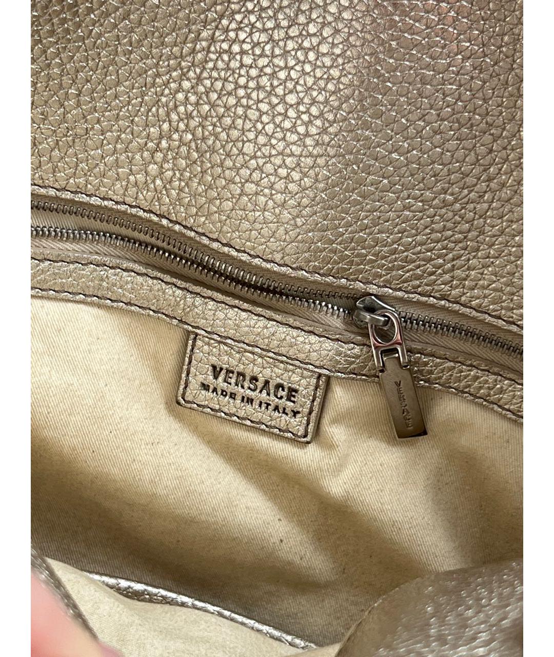 VERSACE Золотая кожаная сумка с короткими ручками, фото 5