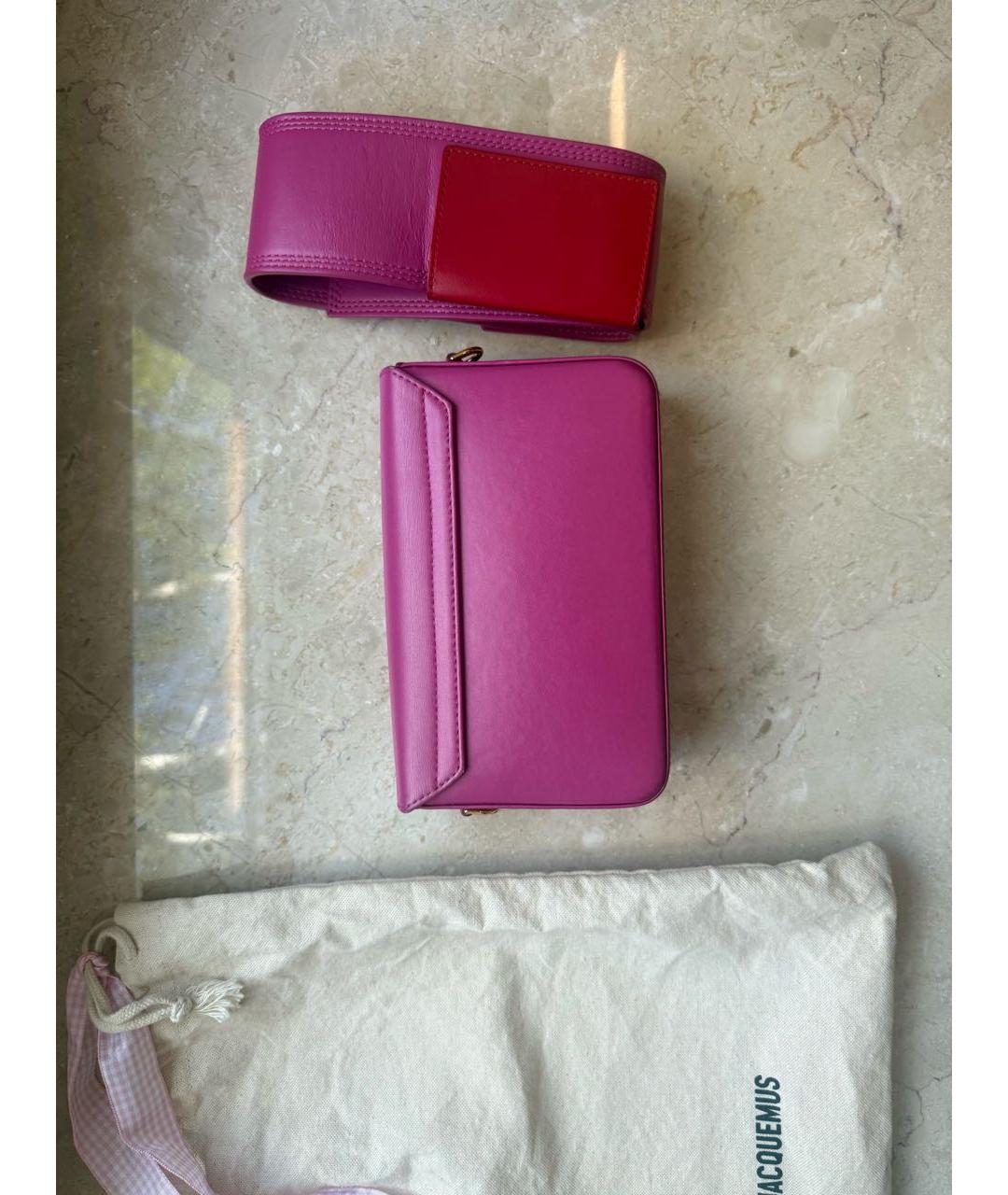 JACQUEMUS Фуксия кожаная сумка через плечо, фото 3